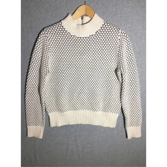 Womens Banana Republic Sweater Zipper Back White Black Polka Dot Textured - Picture 1 of 6